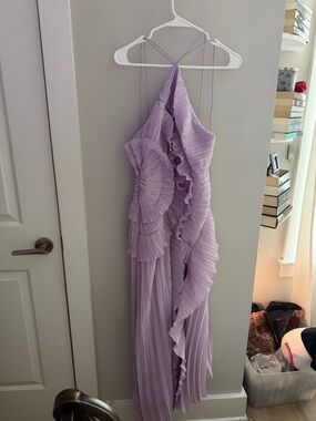 Lavender Ruffle Pleated Maxi Dress